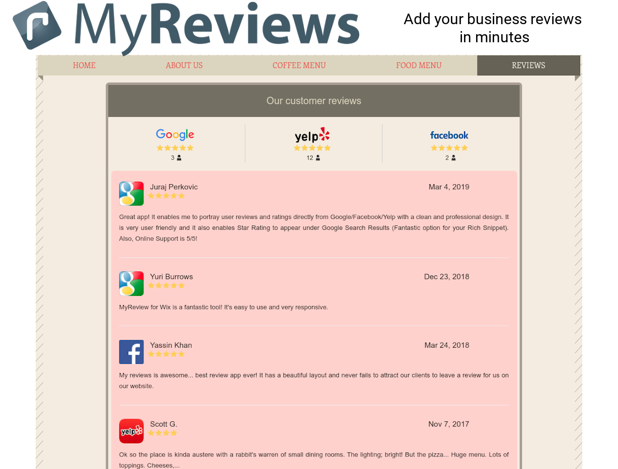 Adding MyReviews to your site takes only a few minutes.