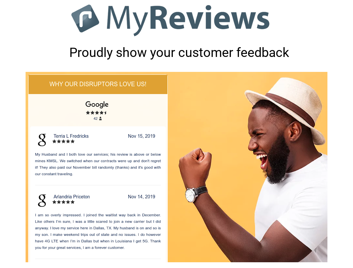 MyReviews is the best way to quickly share what your customers think about you.